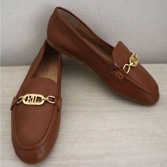 Lauren Ralph Lauren Women's Sz 5.5 Saddle Tan Leather Averi II Loafer Flats $150 - Picture 1 of 10
